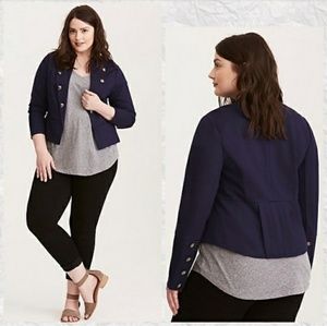 Torrid NWT Navy Peplum Ruffled Military Blazer